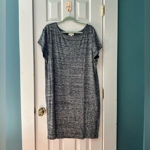 LOFT Marled Gray Shift Dress | Size XL | Soft Knit Casual Midi